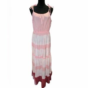 Indulge Pink and White Ruffle Tiered Maxi Dress, Size Large, NWT